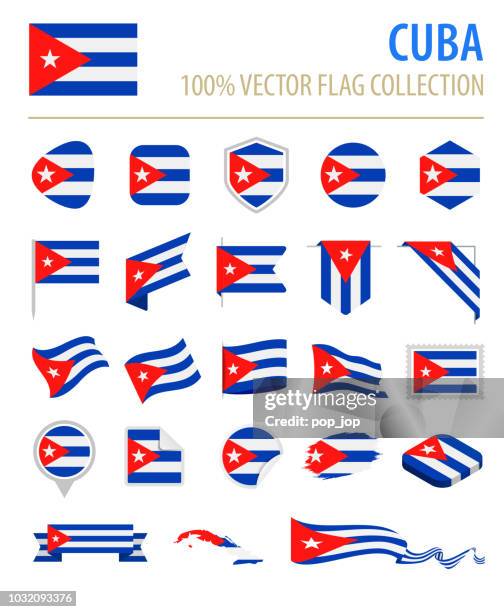 cuba - flag icon flat vector set - havana stock illustrations