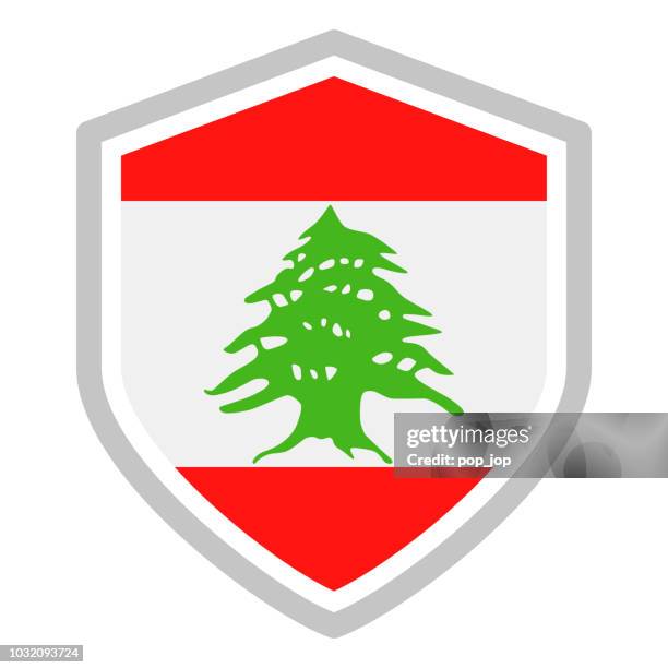 lebanon - shield flag vector flat icon - beirut stock illustrations