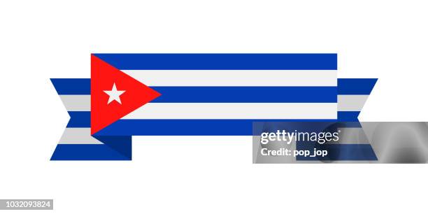 ilustraciones, imágenes clip art, dibujos animados e iconos de stock de cuba - cinta bandera vector icono plana - cuban flag stock illustrations