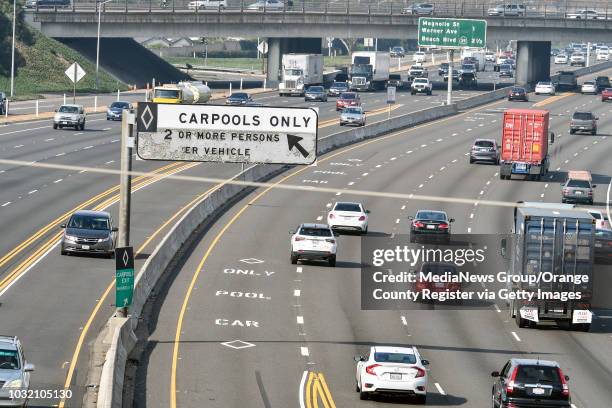 The 405 Freeway looking north between Talbert Avenue and Brookhurst Street in Fountain Valley on Tuesday, Jan 16, 2018. Transportation officials are...