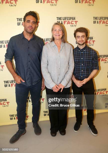Bobby Cannavale, Cherry Jones and Daniel Radcliffe pose at the "The Lifespan Of A Fact" photo call and meet & greet at The New 42nd Street Studios on...