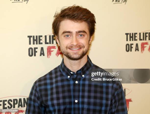 Daniel Radcliffe poses at the "The Lifespan Of A Fact" photo call and meet & greet at The New 42nd Street Studios on September 6, 2018 in New York...
