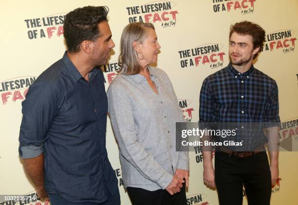 Bobby Cannavale, Cherry Jones and Daniel Radcliffe pose at the "The Lifespan Of A Fact" photo call and meet & greet at The New 42nd Street Studios on...