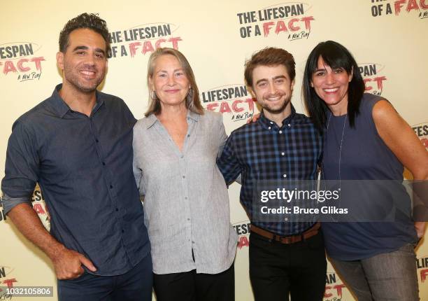 Bobby Cannavale, Cherry Jones, Daniel Radcliffe and Director Leigh Silverman pose at the "The Lifespan Of A Fact" photo call and meet & greet at The...