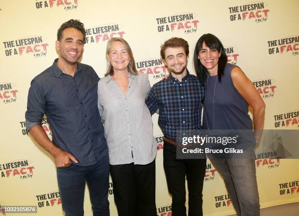 Bobby Cannavale, Cherry Jones, Daniel Radcliffe and Director Leigh Silverman pose at the "The Lifespan Of A Fact" photo call and meet & greet at The...