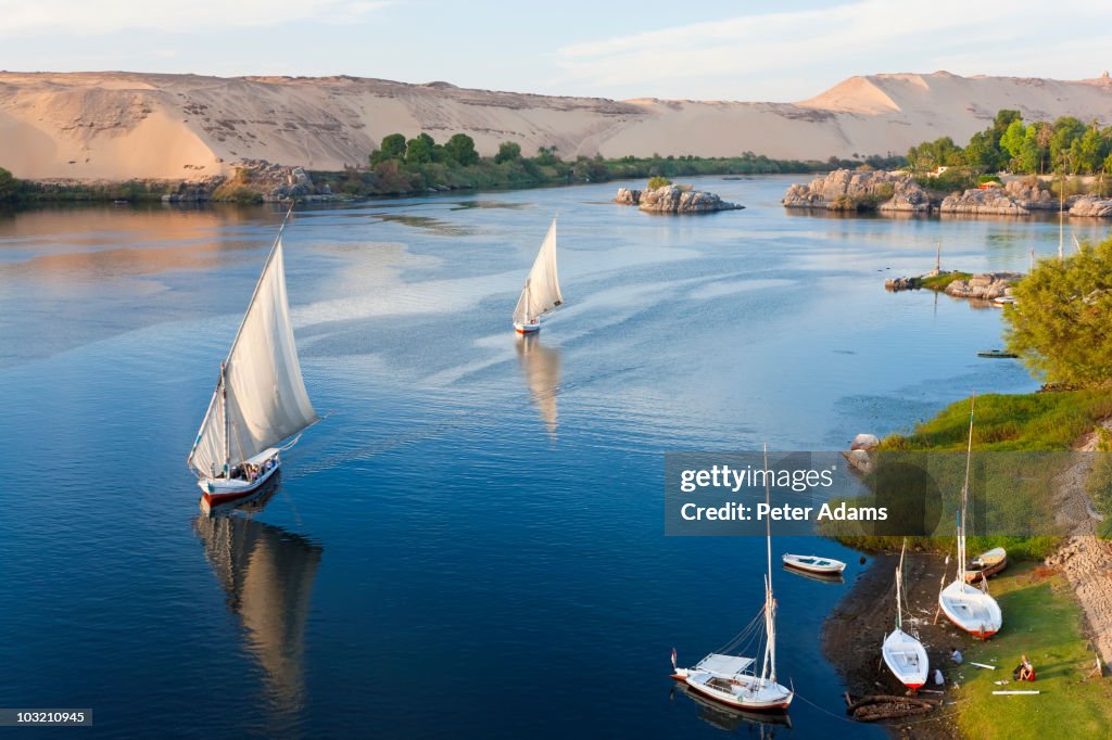 Felucca sailboats on River Nile, Aswan, Egypt
