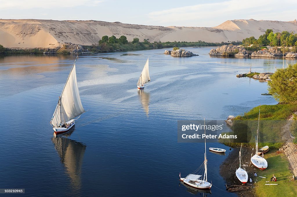 Felucca sailboats on River Nile, Aswan, Egypt