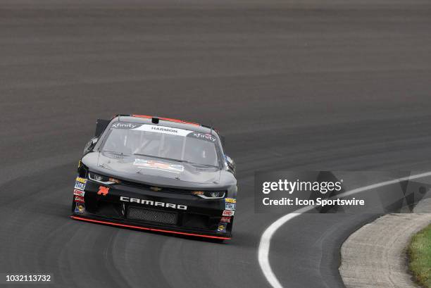 Mike Harmon Chevrolet Camaro ZL1 works his way through turn one during the NASCAR Xfinity Series Lilly Diabetes 250 on September 10 at the...