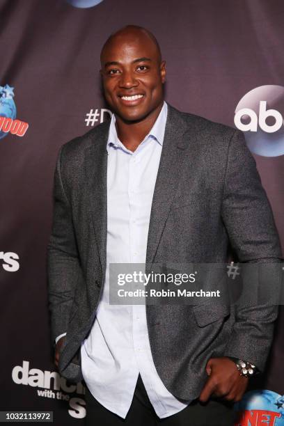 DeMarcus Ware attends Dancing With The Stars Season 27 Cast Reveal Red Carpet At Planet Hollywood Times Square at Planet Hollywood Times Square on...