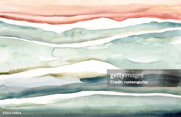 abstrakte aquarell landschaft - abstraktes gemälde stock-grafiken, -clipart, -cartoons und -symbole