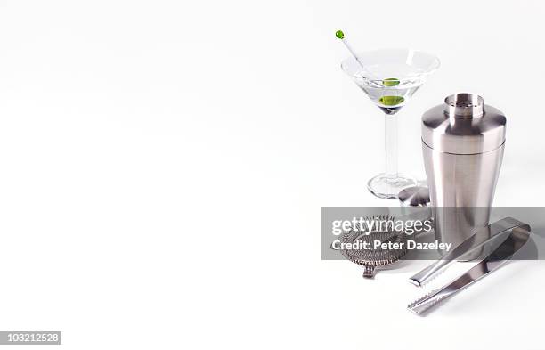 cocktail making bar tools with martini - mixer foto e immagini stock