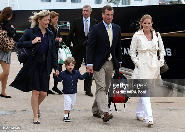 Sophie,The Countess of Wessex, her son James, Viscount Severn, Peter Phillips and Autumn Phillips followed by Princess Eugenie, Princess Beatrice and...
