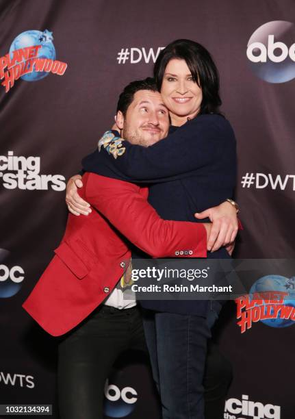 Val Chmerkovskiy and Nancy McKeon attend Dancing With The Stars Season 27 Cast Reveal Red Carpet At Planet Hollywood Times Square at Planet Hollywood...