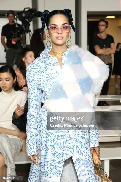 Model Sita Abellan attends the Calvin Luo front Row during New York Fashion Week: The Shows at Gallery I at Spring Studios on September 12, 2018 in...