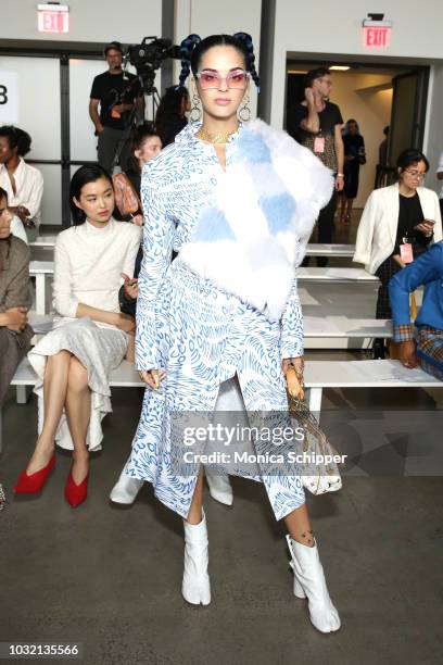 Model Sita Abellan attends the Calvin Luo front Row during New York Fashion Week: The Shows at Gallery I at Spring Studios on September 12, 2018 in...