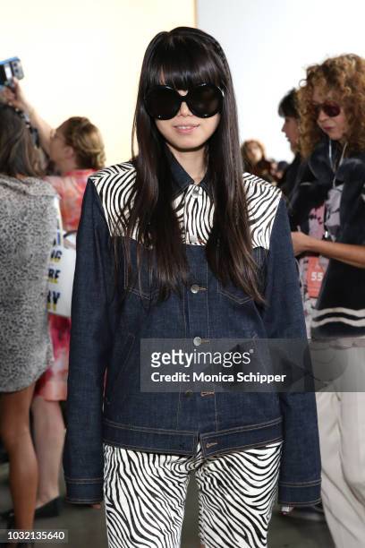 Reporter Leaf Greener attends the Calvin Luo front Row during New York Fashion Week: The Shows at Gallery I at Spring Studios on September 12, 2018...