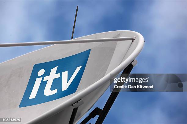 General view of a satellite dish on the top of the ITV studio building on the South Bank on August 3, 2010 in London, England. ITV is in the process...