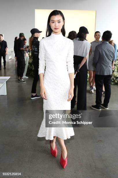 Model Estelle Chen attends the Calvin Luo front Row during New York Fashion Week: The Shows at Gallery I at Spring Studios on September 12, 2018 in...