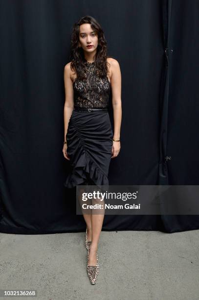 Model poses backstage for Calvin Luo during New York Fashion Week: The Shows at Gallery I at Spring Studios on September 12, 2018 in New York City.