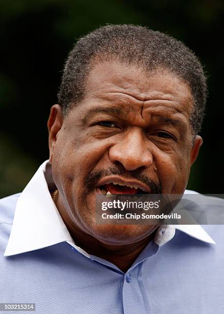 Black Farmers and Agriculturalists Association President Tom Burrell holds a news conference in front of the U.S. Department of Agriculture, where he...