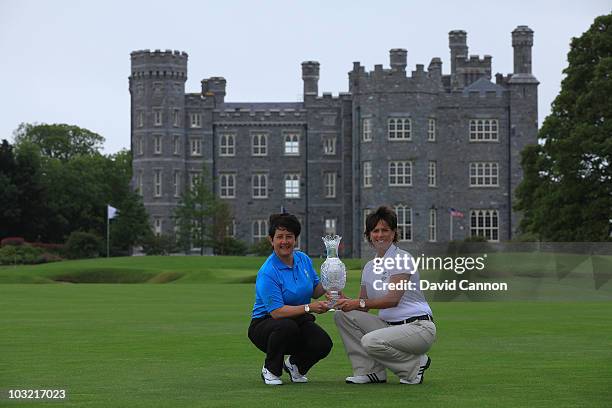 Alison Nicholas of England the European Team Captain with Rosie Jones of the USA the USA Team Captain during the captain's photocall as a preview for...