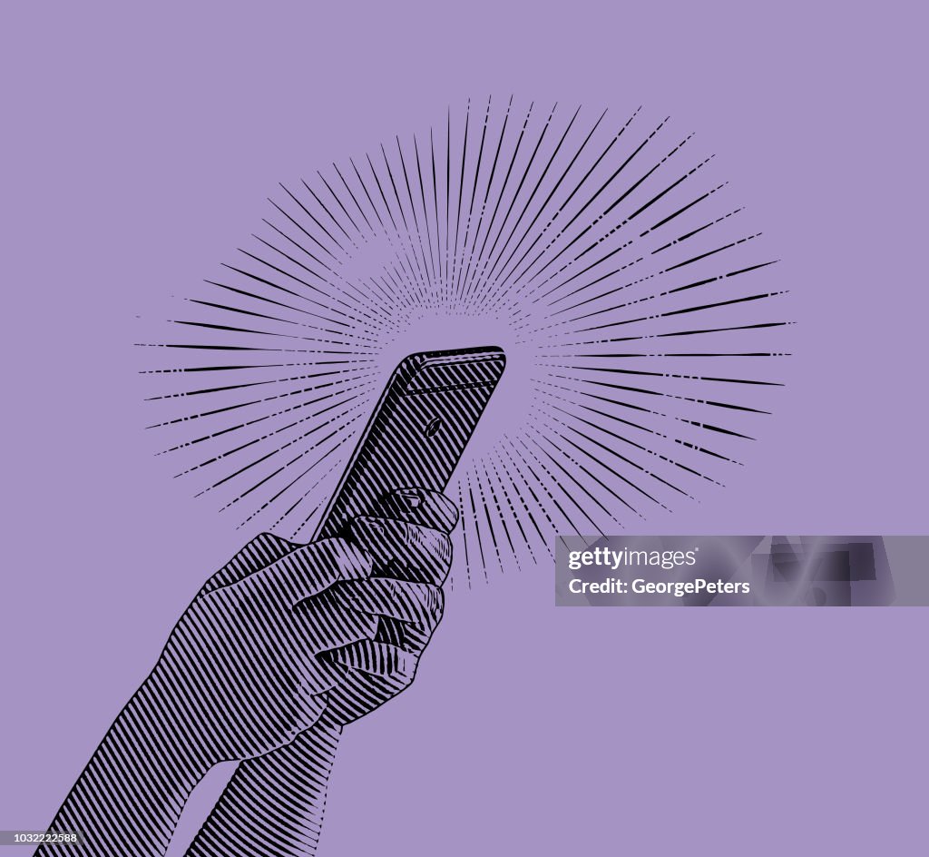 Close up illustration of hands holding smart phone