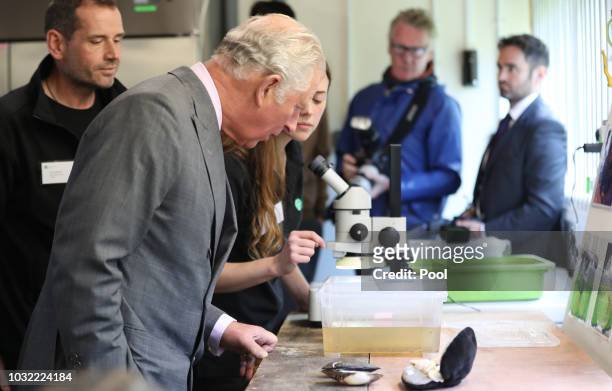 Prince Charles, Prince of Wales visits the Kielder Salmon Centre on September 12, 2018 in Hexham, England.