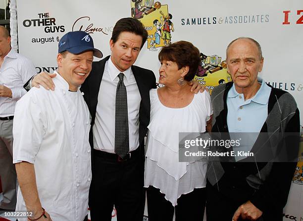 Paul Wahlberg, Mark Wahlberg, Alma Wahlberg and Arthur Donnolly attend a screening of "The Other Guys" at Alma Nove on August 3, 2010 in Hingham,...