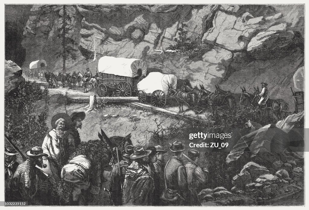 Wagon train, Gold rush in the Black Hills, published 1876
