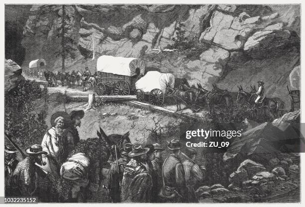 Wagon Train Gold Rush In The Black Hills Published 1876 High-Res Vector Graphic