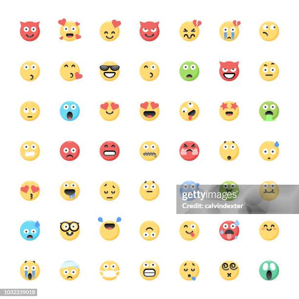 bildbanksillustrationer, clip art samt tecknat material och ikoner med söt platta färg uttryckssymboler stora samling 2 - emoji