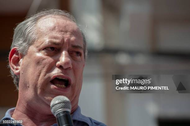 Presidential candidate Ciro Gomes for the Democratic Labour Party , delivers a speech while campaigning in downtown Rio de Janeiro, Brazil on...