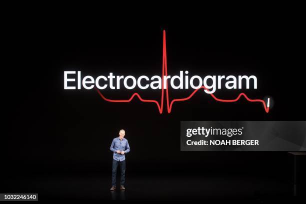 Apple COO Jeff Williams discusses Apple Watch Series 4 during an event on September 12 in Cupertino, California, the watch lets users take ECG...
