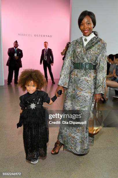 Aria De Chicchis amd Pam Mbatani attend the Marcel Ostertag front Row during New York Fashion Week: The Shows at Gallery II at Spring Studios on...