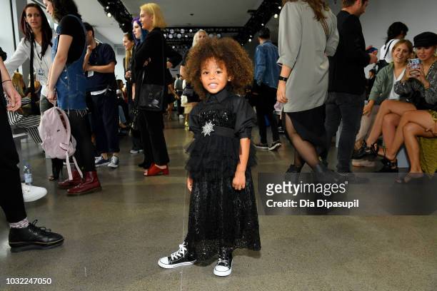 Aria De Chicchis attends the Marcel Ostertag front Row during New York Fashion Week: The Shows at Gallery II at Spring Studios on September 12, 2018...