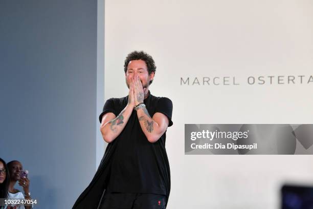 Designer Marcel Ostertag attends the Marcel Ostertag front Row during New York Fashion Week: The Shows at Gallery II at Spring Studios on September...