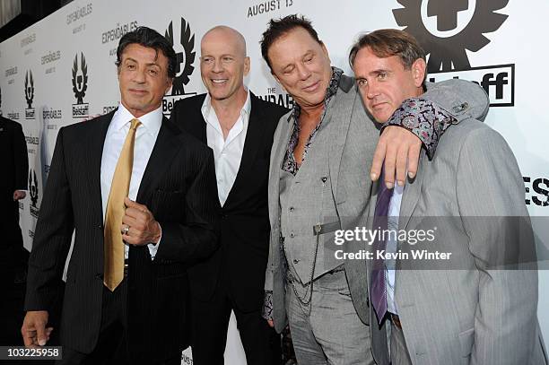 Director/writer/actor Sylvester Stallone, actor Bruce Willis, actor Mickey Rourke and producer Kevin King arrive at the premiere of Lionsgate Films'...