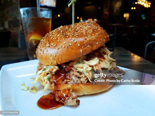 pulled pork sandwich - bbq sandwich stock pictures, royalty-free photos & images