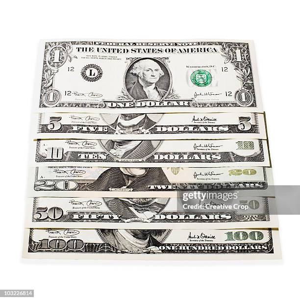various denominations of united states dollar $ no - nota de cinco dólares americanos - fotografias e filmes do acervo