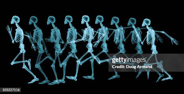 male skeleton running - human skeleton stock illustrations
