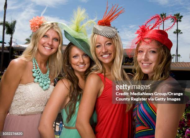 Emily Potthoff, Kelly Van Slyke, Katy Helen, Jackie Hade, from San Diego attend their fifth opening day festivities at Del Mar. ///ADDITIONAL...