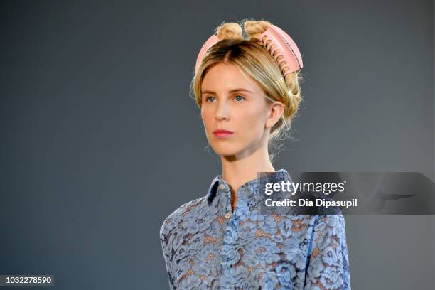 Tessa Hilton walks the runway for Marcel Ostertag during New York Fashion Week: The Shows at Gallery II at Spring Studios on September 12, 2018 in...