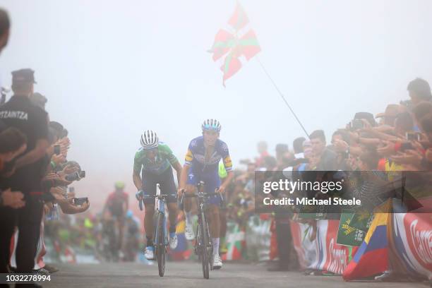 Arrival / Alejandro Valverde of Spain and Movistar Team Green Points Jersey / Enric Mas of Spain and Team Quick-Step Floors / during the 73rd Tour of...