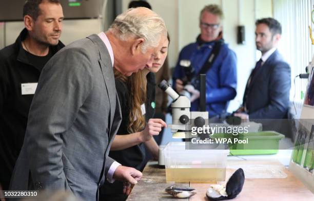 Prince Charles, Prince of Wales visits the Kielder Salmon Centre on September 12, 2018 in Hexham, Northumberland.