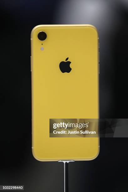 The new Apple iPhone X R is displayed during an Apple special event at the Steve Jobs Theatre on September 12, 2018 in Cupertino, California. Apple...
