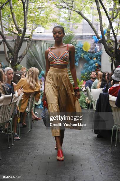 Model walks for the Staud Presentation during New York Fashion Week: The Shows at Laudree on September 12, 2018 in New York City.