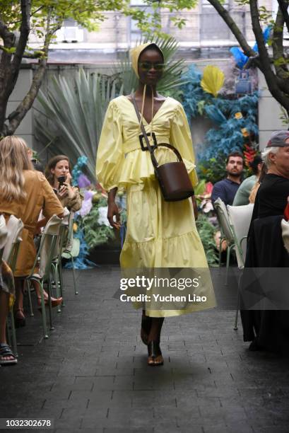 Model walks for the Staud Presentation during New York Fashion Week: The Shows at Laudree on September 12, 2018 in New York City.