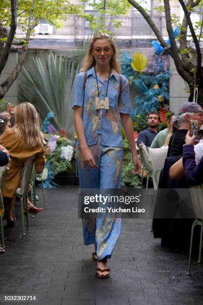 Model walks for the Staud Presentation during New York Fashion Week: The Shows at Laudree on September 12, 2018 in New York City.