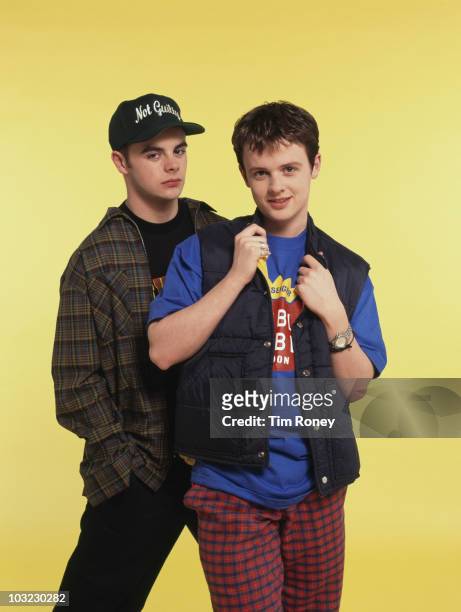 British TV duo Anthony McPartlin and Declan Donnelly, aka Ant & Dec, 1995.