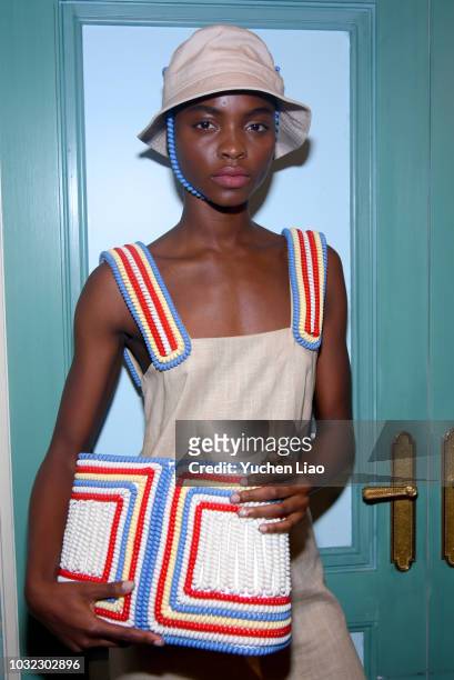 Model poses for the Staud Presentation during New York Fashion Week: The Shows at Laudree on September 12, 2018 in New York City.